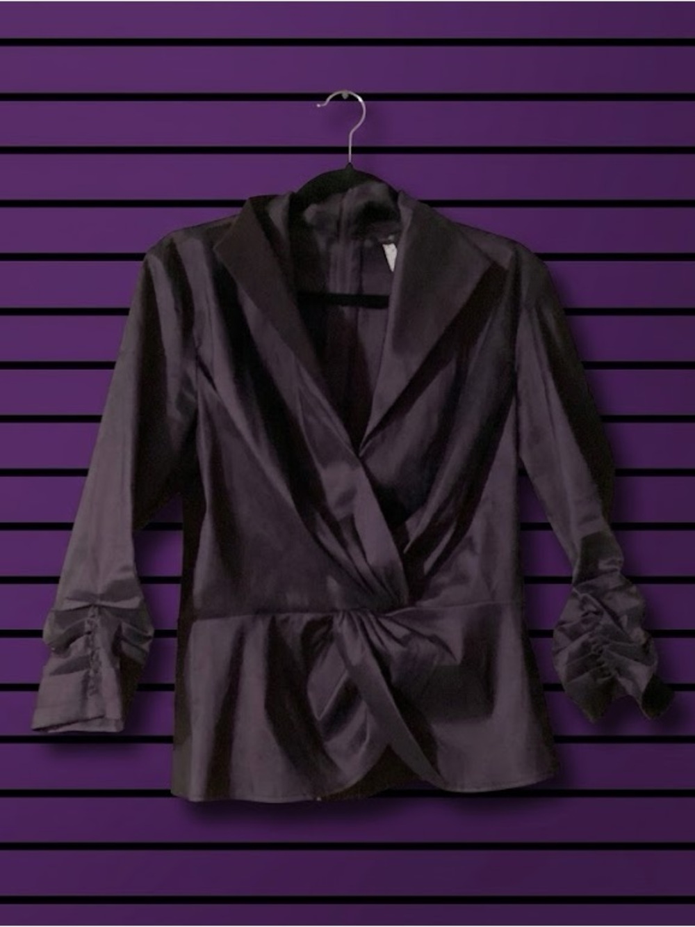 Vintage Tadashi Shoji Purple Taffeta Twist-Front Blouse
